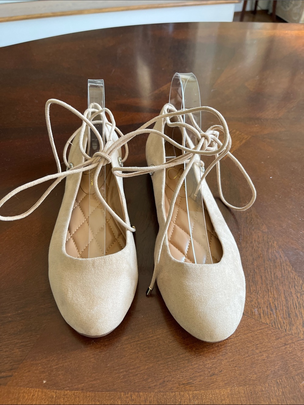 Jessica Simpson Beige Lace-Up Ballet Flats